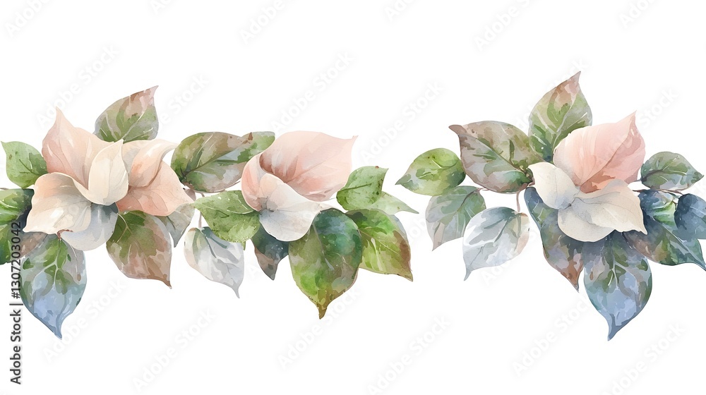 Poster vibrant watercolor artwork of fresh green leaves blending seamlessly into a clean white background f