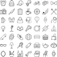Naklejka premium Everyday Objects Icons Diverse Collection of Line Drawings