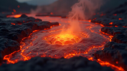 Dramatic Volcanic Eruption with Flowing Lava
