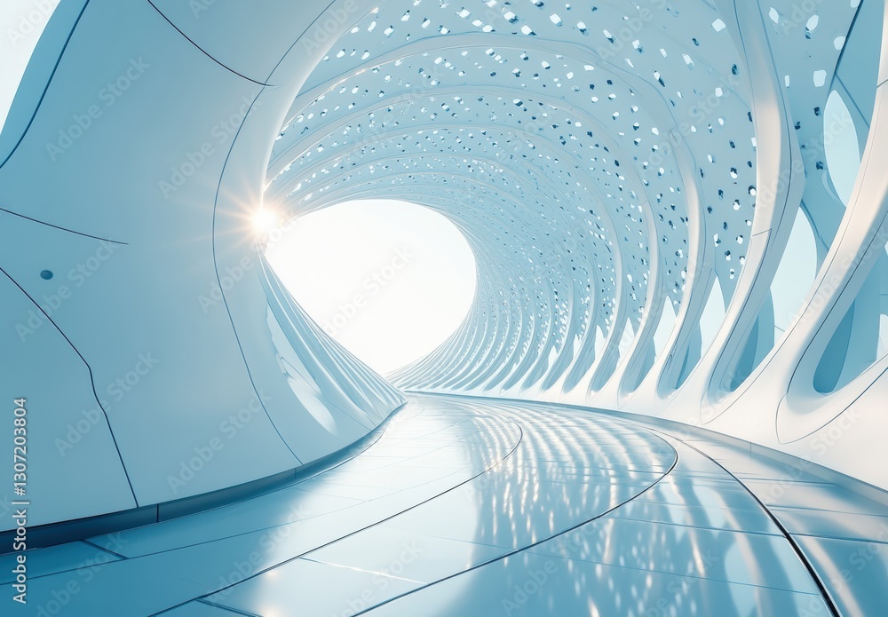 Poster abstract architectural design showcasing a futuristic hallway with soft curves and light reflections