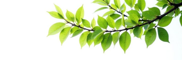 Large isolated tree branch with leaves on white background, single tree limb, isolated tree branch