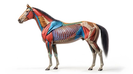 Detailed Anatomical Illustration of a Horse Showcasing Muscles and Skeleton for Educational Purposes in Veterinary and Biological Studies