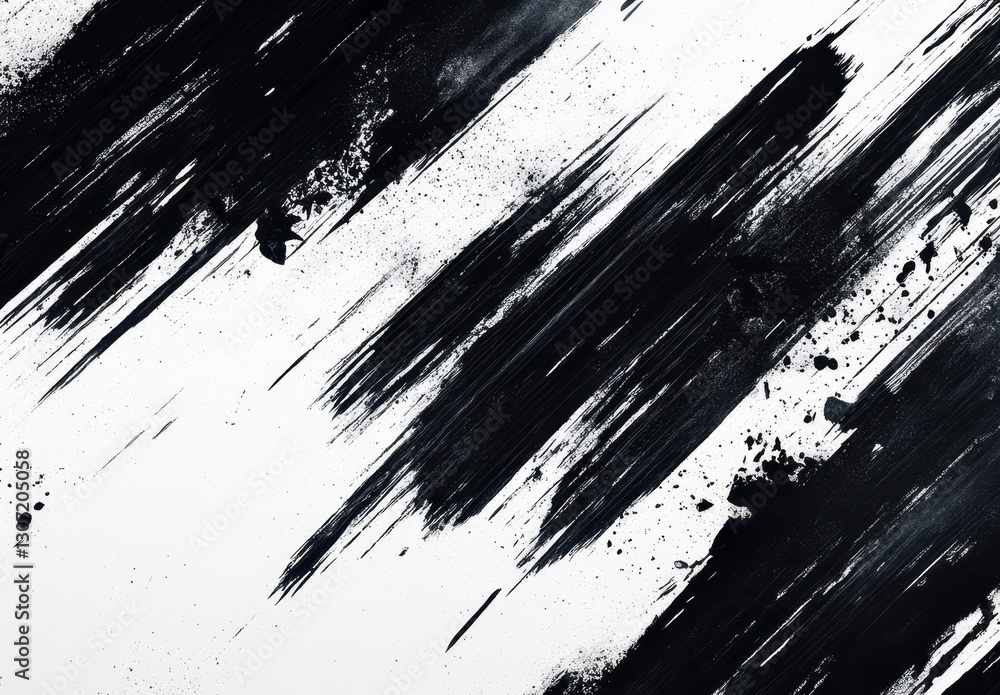 Poster abstract black and white brush stroke background with splashes and texture for creative design and a