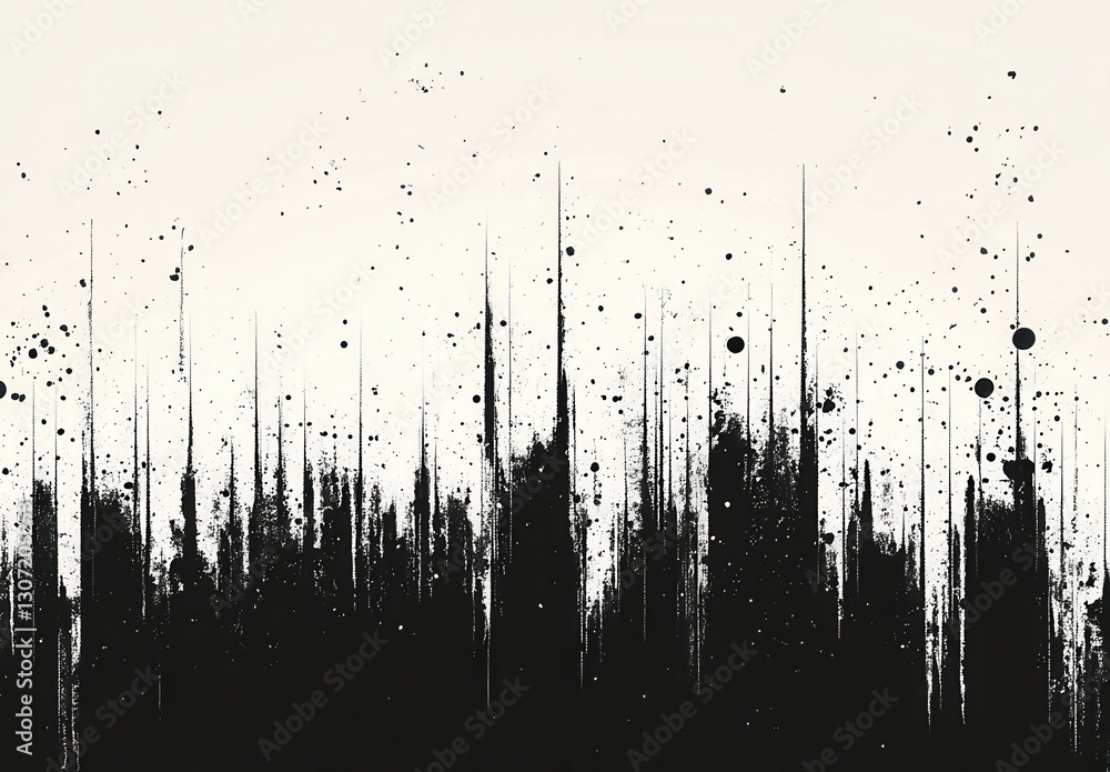 Poster abstract black and white ink pattern with spikes and splashes creating a unique artistic texture for