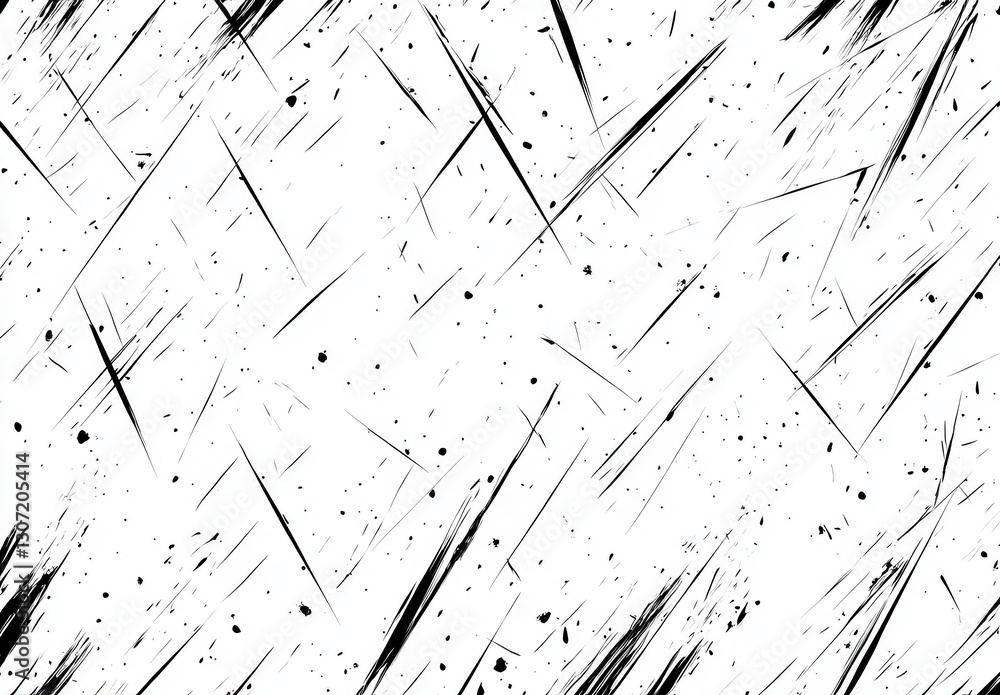 Poster abstract black and white texture with sharp lines and scattered splatters creating a dynamic visual 