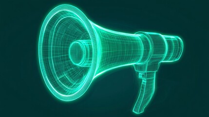 megaphone, macro, green solid background, fresh and calm megaphone, glowing outlines and subtle details with smooth gradients.