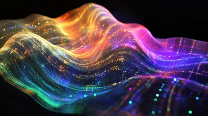 Obraz premium Vibrant abstract wave of colorful lights and patterns flowing against a dark background