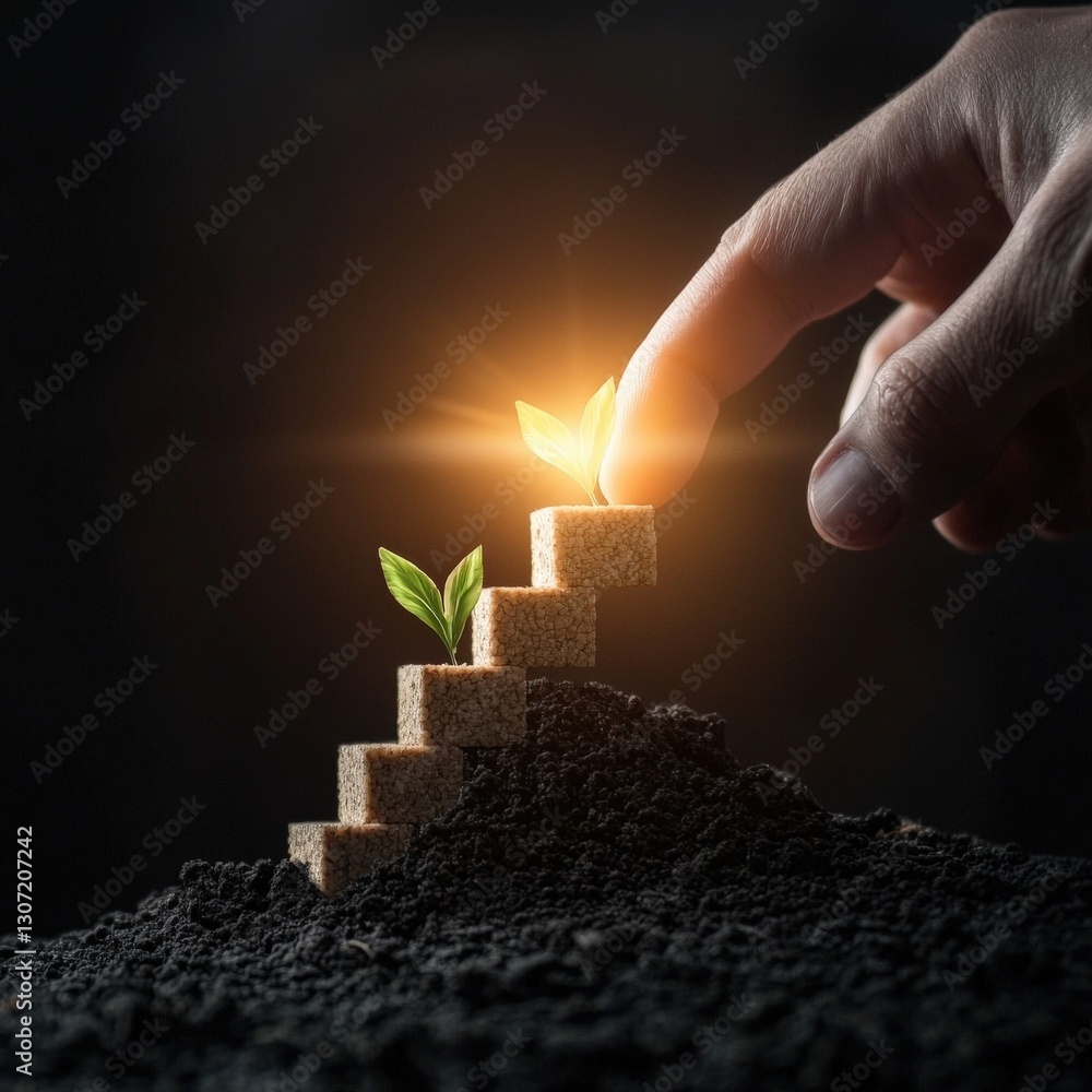 Poster hand aiding in building a steady path to progress.