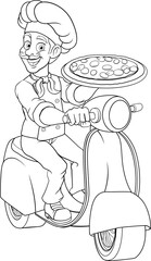 Chef Pizza Delivery Scooter Moped Motorcycle Mascot