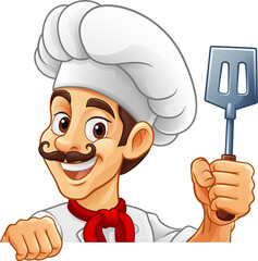 Chef Baker Cartoon Cook Mascot Man Menu Sign Board