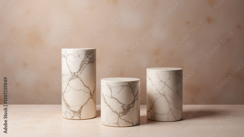 Poster elegant marble display pedestal against a soft textured background