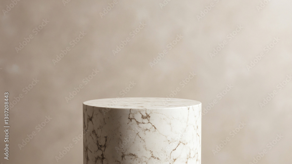 Poster elegant marble display pedestal against a soft textured background