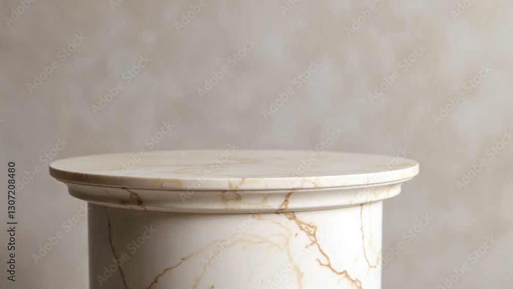 Poster elegant marble display pedestal against a soft textured background