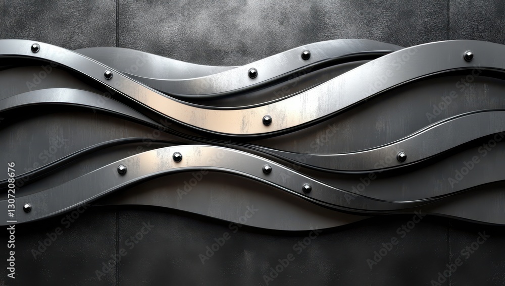 Poster abstract metal waves design on a textured wall with reflections showcasing modern art concepts and i