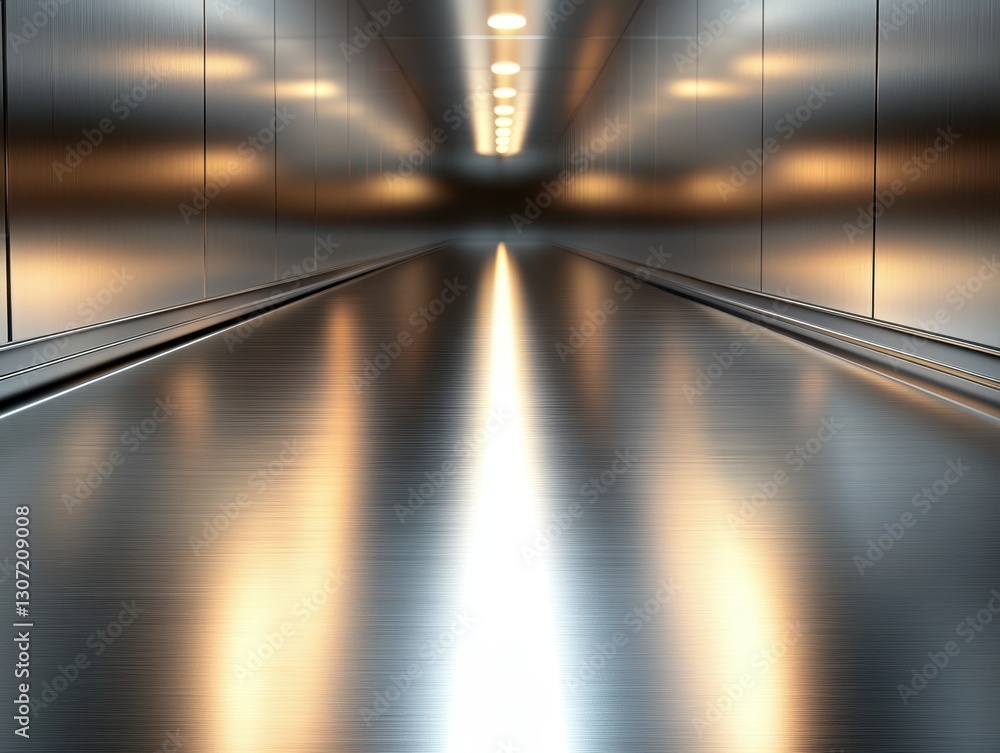 Poster abstract metallic tunnel with reflections and lighting creating a futuristic and sleek environment, 