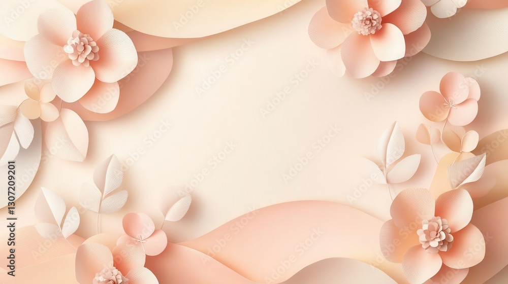 Poster Elegant paper art background featuring soft pastel flowers and leaves with a luxurious aesthetic and gentle shadows Generative AI