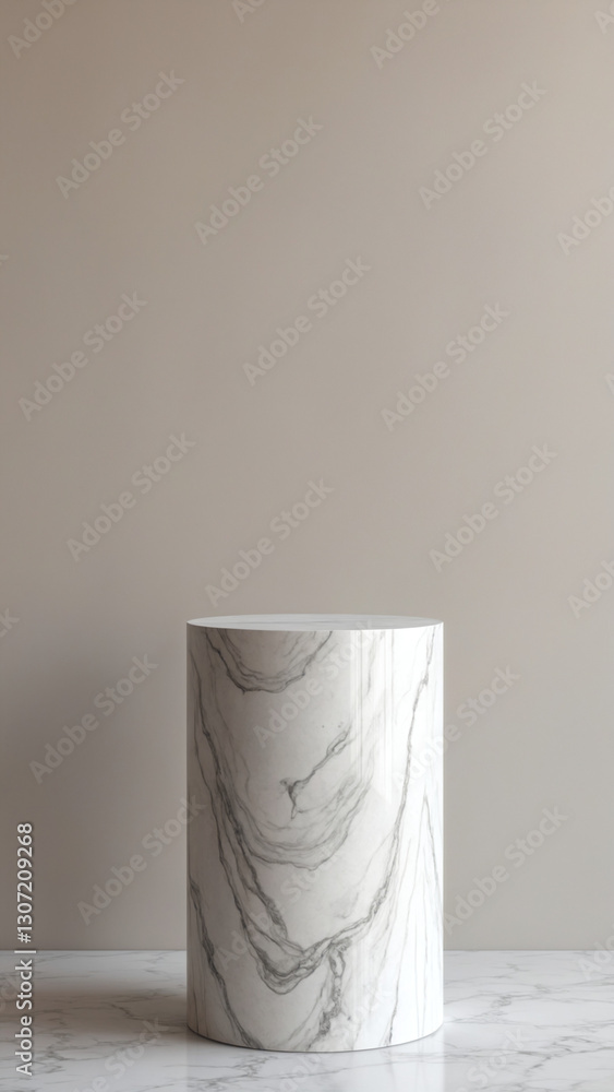 Poster elegant marble display pedestal against a soft textured background