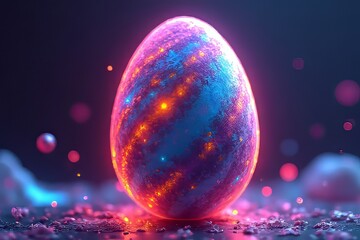 Abstract Neon Egg, Cosmic Egg, Colorful Egg, Futuristic Egg,  Space Egg, Unique Egg Design,  3D Rendered Egg,  Glowing Egg,  Modern Egg Art,  Abstract Egg Shape