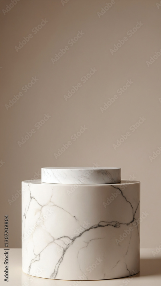 Poster elegant marble display pedestal against a soft textured background