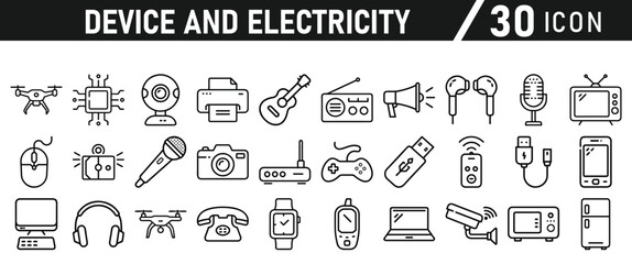 Device and electronics icon set, device, technology, mobile, web, set, icon, computer, and Electricity Icons