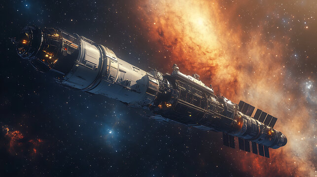 futuristic spacecraft docking to orbital space station beneath vibrant milky way galaxy stars symbolizing cosmic exploration science innovation and deep space astronomy - Powered by Adobe