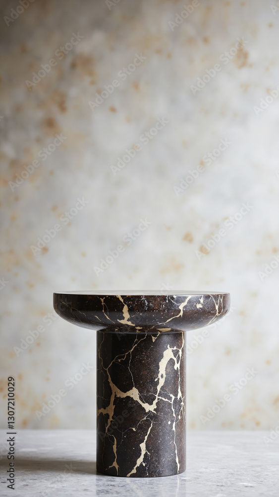 Poster elegant marble display pedestal against a soft textured background