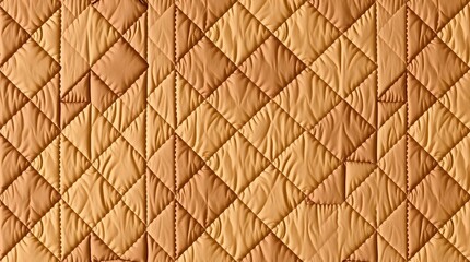Fototapeta premium Quilted Comfort: A warm and inviting diamond-patterned quilt in shades of golden brown offers a comforting and textured background, ideal for various design applications.