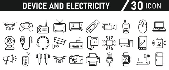 Device and electronics icon set, device, technology, mobile, web, set, icon, computer, and Electricity Icons