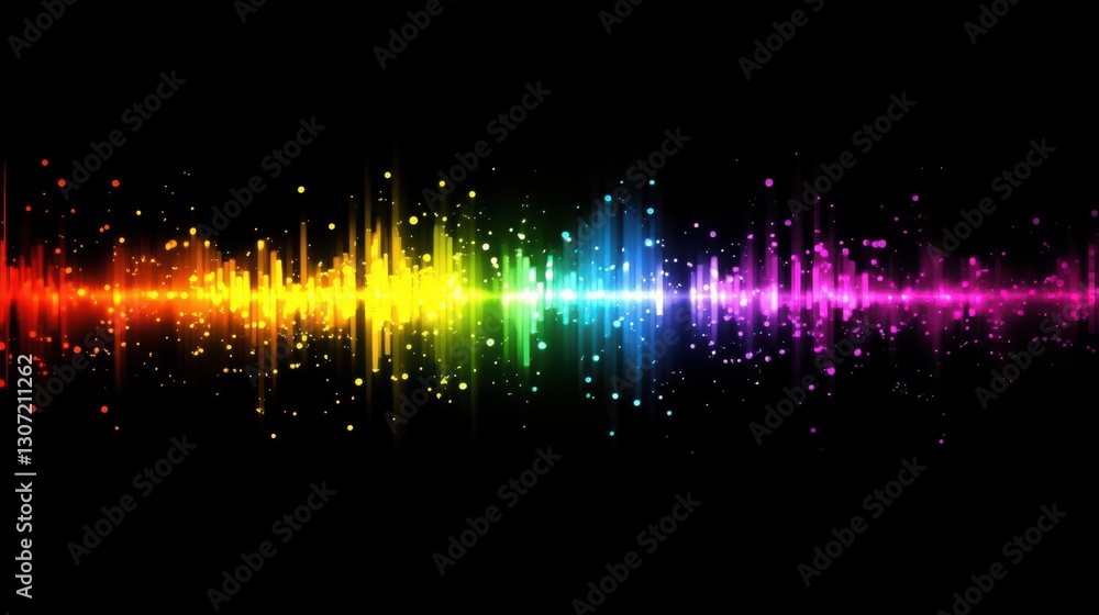 Poster a vibrant abstract rainbow background with colorful lines and a glowing digital pattern