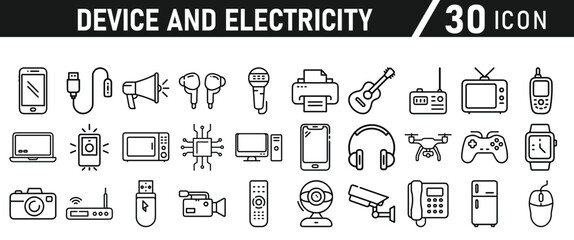 Device and electronics icon set, device, technology, mobile, web, set, icon, computer, and Electricity Icons