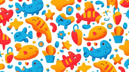 Colorful Cartoon Fish & Plants Pattern