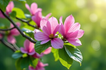 Fototapeta premium Beautiful Pink Magnolia Blossoms in Spring Sunlight