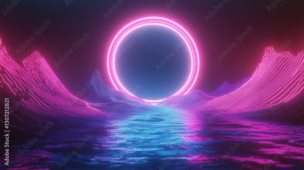 Poster abstract cosmic fractal with glowing lights and space elements