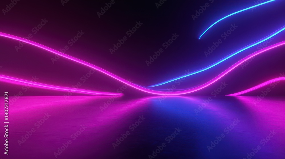 Poster abstract purple background with flowing lines and glowing waves