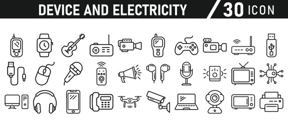 Device and electronics icon set, device, technology, mobile, web, set, icon, computer, and Electricity Icons