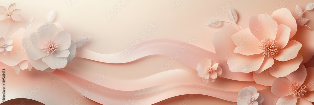 Aufkleber Delicate pastel paper flowers and waves create an elegant background for artistic projects and displays Generative AI