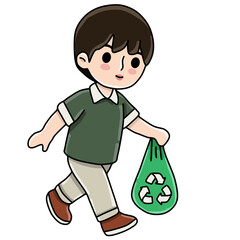 boy with a bag recycling 