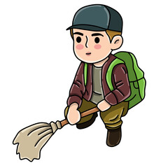 vector illustration of a man with a broom