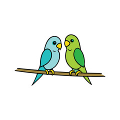Two Parakeets Sitting on a Branch – Vector Line Art Silhouette Icon