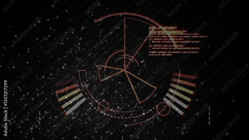 Poster animation of futuristic data interface with circular graphics over starry background