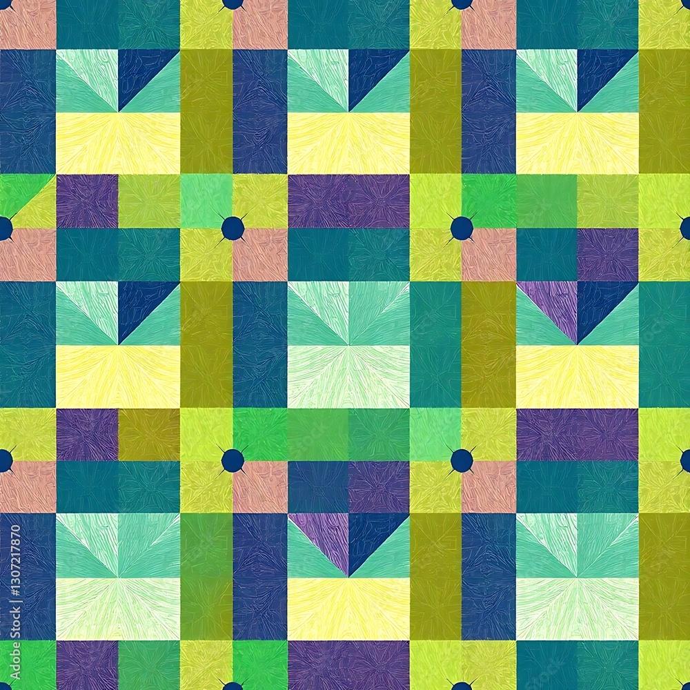 Poster geometric harmony: an abstract geometric pattern showcases a vibrant arrangement of squares, triangl