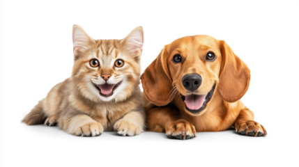 Happy Cat and Dog on Transparent Background