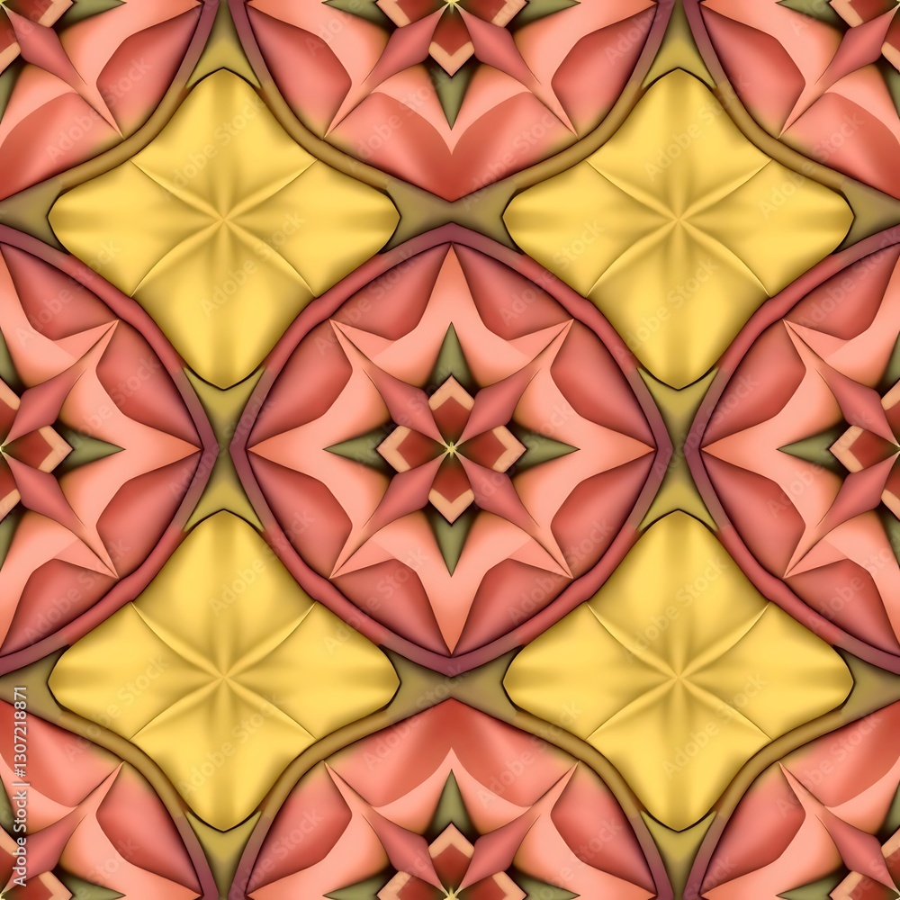 Poster abstract seamless tile: a symmetrical, kaleidoscopic tile with repeating geometric patterns in shade