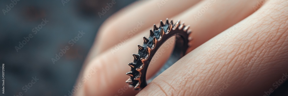 Poster elegant spiked gothic ring displayed on a minimalist surface with intricate details and bold design