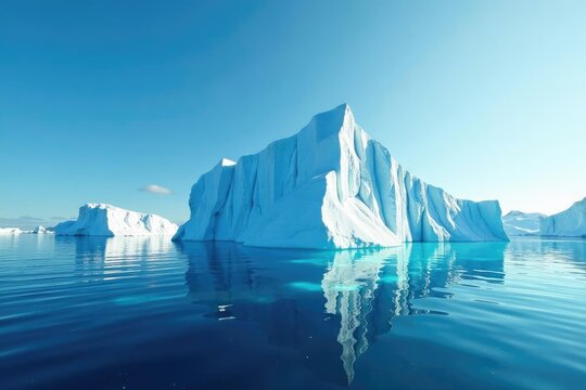 Grande iceberg flotando frente al cielo azul claro, icebergs, blanco, clima