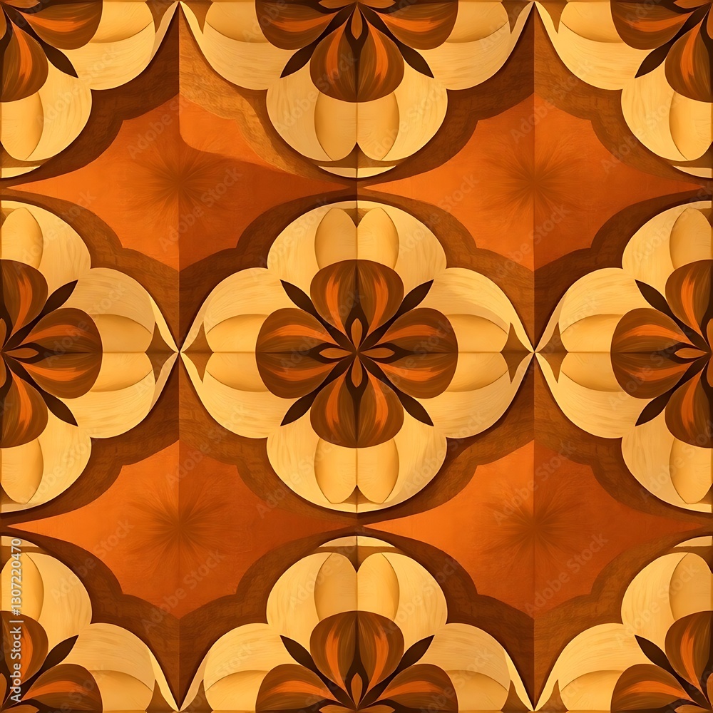 Aufkleber geometric wood inlay: a mesmerizing geometric pattern crafted with precision using various shades of