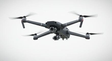 Hovering Drone Against White Background