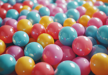 Obraz premium Pastel Pink Yellow Blue Plastic Balls Ball Pit Background