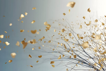 Golden Petals Dance on Branches, Winter's Elegance