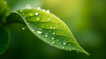 Fototapeta premium Leaf with Water Droplets Close-Up Photography